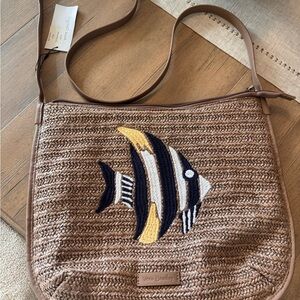 Vera Bradley Tan Woven Straw Angel Fish Design Crossbody Bag